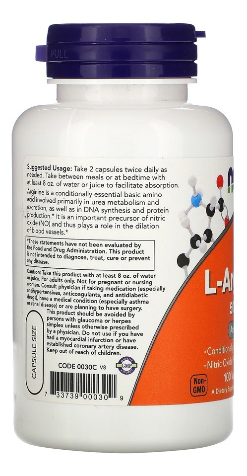L-arginina 500mg Now Foods 100 Caps Veg No Brasil - Imagem 3