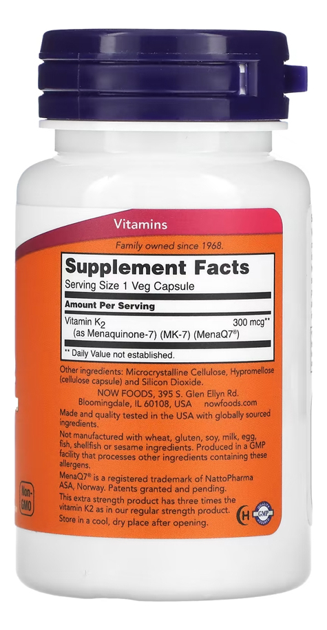 Mk-7 Vitamina K-2 300mcg Now Foods 60 Cápsulas Importado 5un - Imagem 3