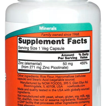 Picolinato De Zinco 50 Mg Now Foods 30 Cáps Importado - Imagem 3