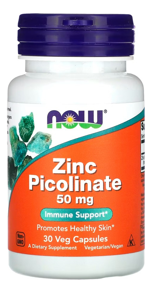 Picolinato De Zinco 50 Mg Now Foods 30 Cáps Importado
