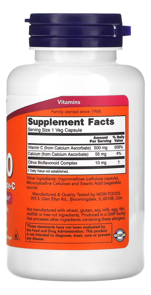 Vitamina C-500 Cálcio Ascorbato-c Now Foods 100 Veg Cap - Imagem 2