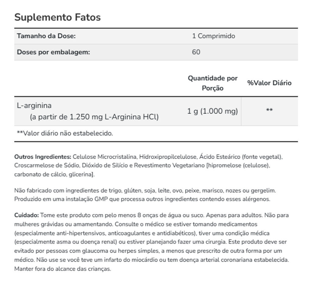 L-arginina 1000mg Now Foods 60 Tabs Importado - Imagem 4