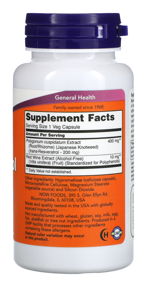 Resveratrol 200mg Now Foods Extrato Vinho Tinto 60caps 2un - Imagem 4