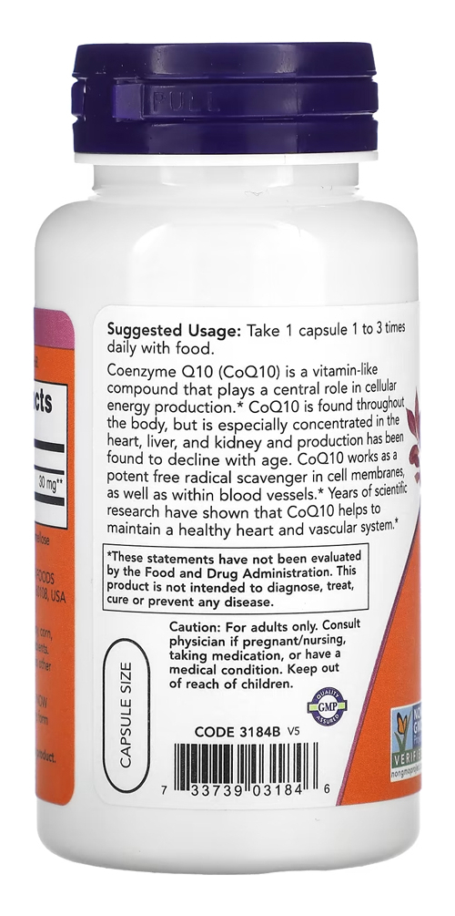 Coenzima Coq10 30mg Now Foods 60 Veg Caps Importado - Imagem 3