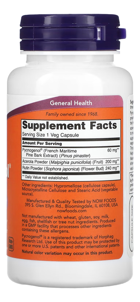 Pycnogenol 60mg Now Foods 50 Veg Caps Importado 3un - Imagem 3