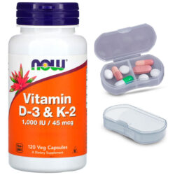 Vitamina D3 Com K2 45mg Now Foods 120 Cap + Porta Cápsulas
