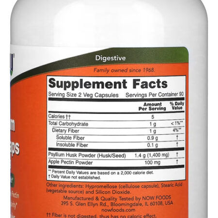 Suplemento Em Cápsula Now Foods Casca Psyllium 700mg + Pectin Fitoterapico Casca Psyllium 700mg + Pectin Sabor N E A - Imagem 2
