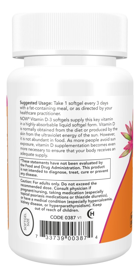 Vitamina D3 10000 Ui 120 Softgels Now Foods Sabor Neutro - Imagem 4