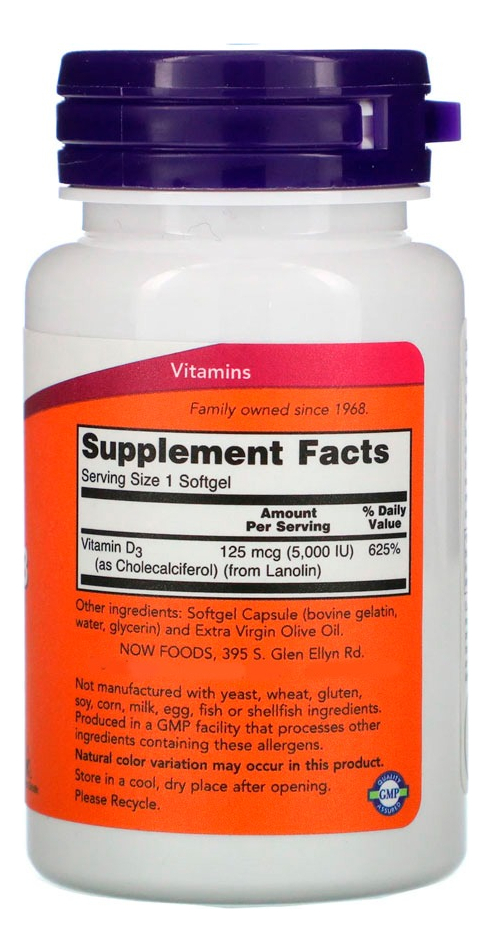 Vitamina D3 5000iu Alta Potencia Now 120 Softgels - Imagem 2