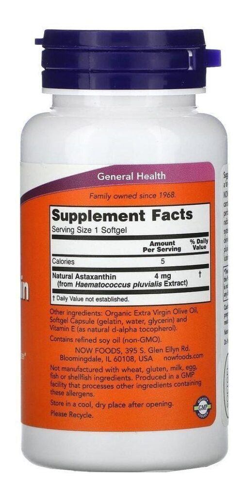 Astaxantina (astaxanthin) Now Foods 4mg 90 Softgels - Imagem 2