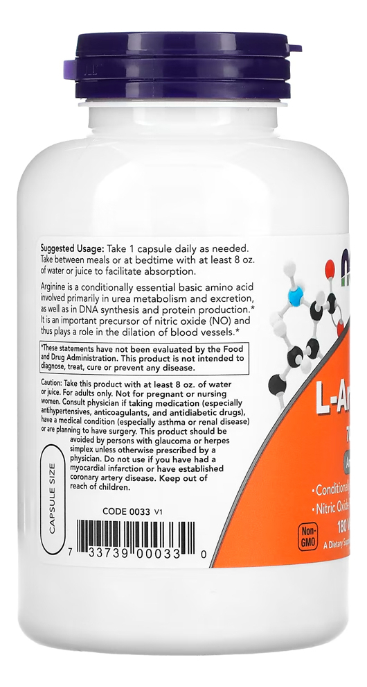 L-arginina 700mg Now Foods 180 Cáps Importados - Imagem 2