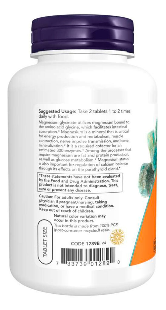 Glicinato Magnésio Now Foods 180 Tablets Importado - Imagem 3