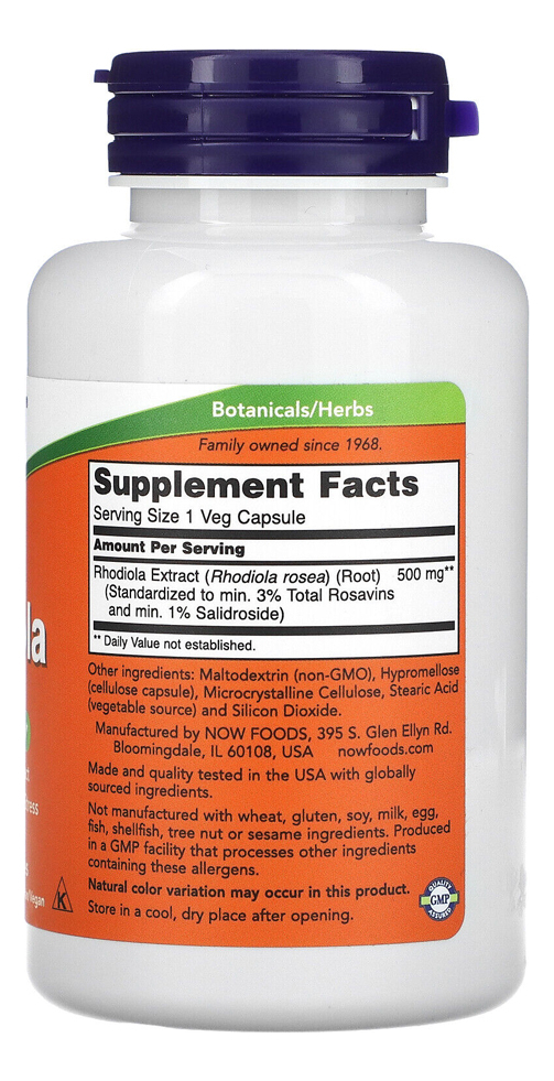 Extrato Rhodiola 500 Mg Now Foods 120 Veg Cáps Importado 3un - Imagem 3