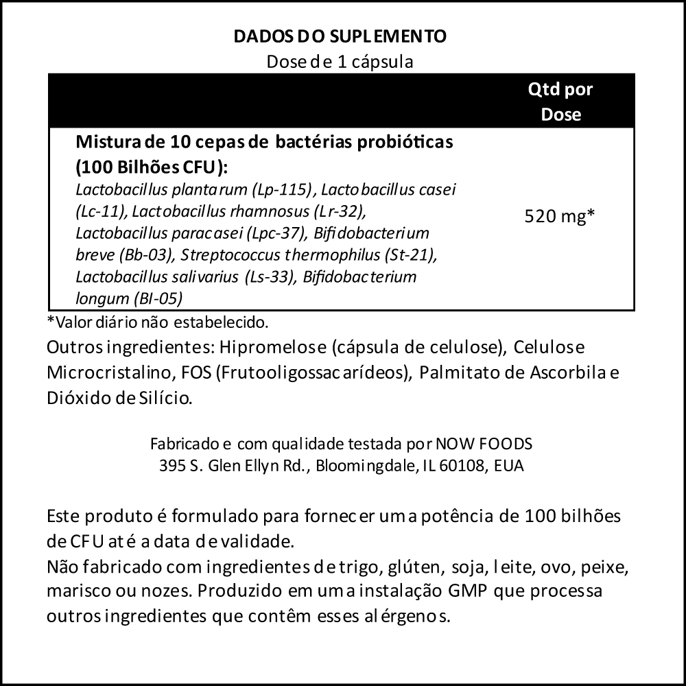 Probiotic-10 100 Bilhões Now Foods 30 Cápsulas Importado 4un - Imagem 5