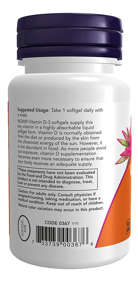 Vitamina D3 Now Foods 120 Softgels + Porta Cápsulas - Imagem 2