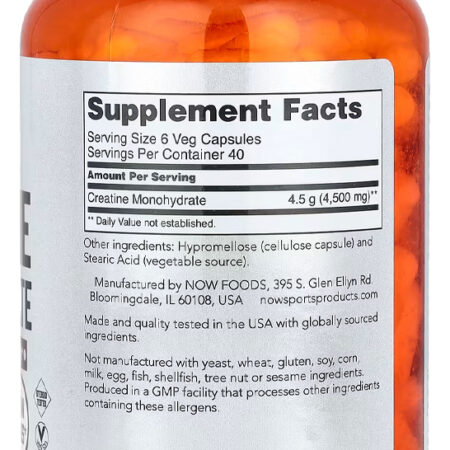 Creatina Monohidratada 750mg Now Foods 240caps Importado 3un - Imagem 3