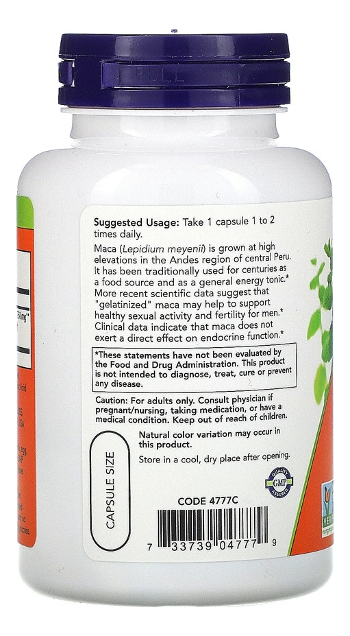 Raw Maca Peruana 750mg 90 Cápsulas Importado 2un Now Foods - Imagem 4