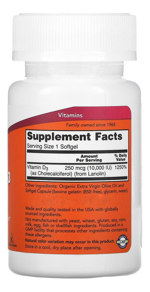 Vitamina D3 10000iu Alta Potencia Now 120 Softgels 3un - Imagem 4