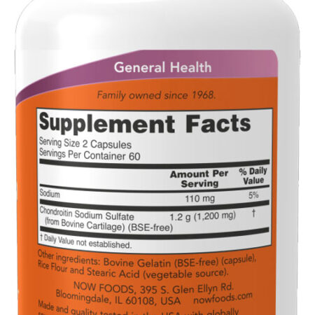Sulfato Condroitina 600mg Now Foods 120cáps Importado 3un - Imagem 3
