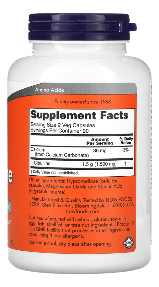 L-citrulina 750mg Now Foods 180 Caps + Porta Cápsulas - Imagem 2