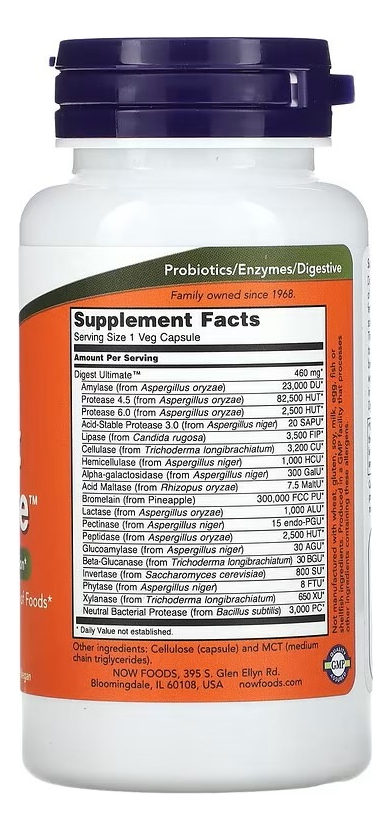 Digest Ultimate Enzimas Digestivas 60 Veg Cáps Now Foods Sabor Sem Sabor - Imagem 3