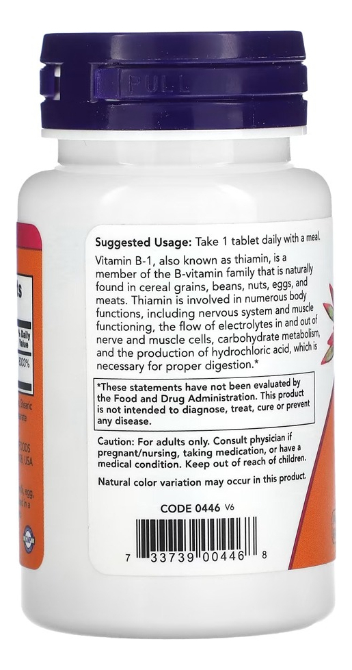Vitamina B-1 100mg 100 Veg Tablets Importado 5un Now Foods - Imagem 4