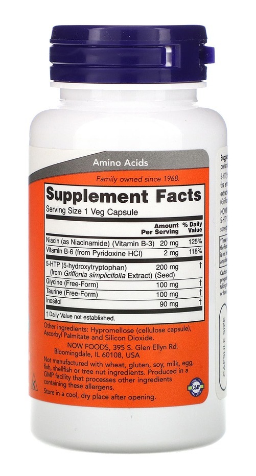 5-htp 200mg Now Foods 5-hidroxitriptofano 60veg Caps Eua/usa - Imagem 2
