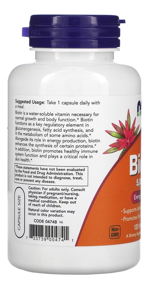 Biotina 5000mcg Now Foods 120veg Caps 2un - Imagem 5