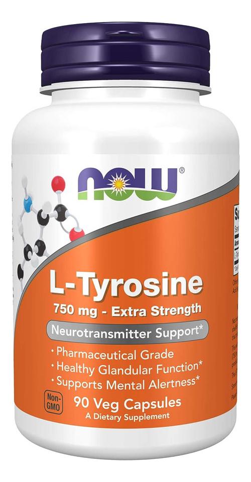 L-tirosina 750mg Now Foods L-tyrosine 90 Veg Caps 3un - Imagem 3