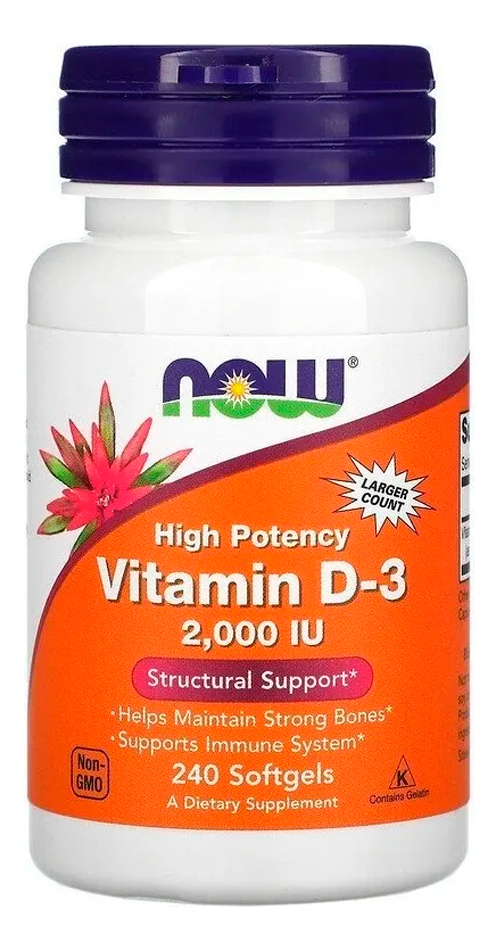 Vitamina D3 2000 Iu Alta Potência Now Foods 240soft Eua/usa Sem Sabor