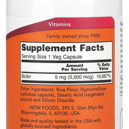 Biotina 5000mcg Now Foods 60 Cáps + Porta Cápsulas - Imagem 2