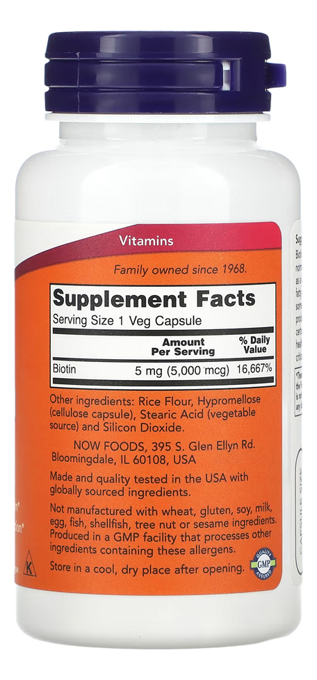 Biotina 5000mcg Now Foods 60 Cáps + Porta Cápsulas - Imagem 2