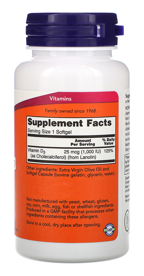 Vitamina D3 1000 Iu Alta Potência Now Foods 180soft Eua/usa - Imagem 2