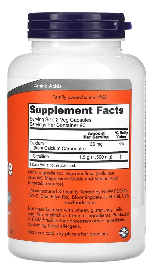 L-citrulina 750mg Now Foods 180 Cápsulas Importado - Imagem 2