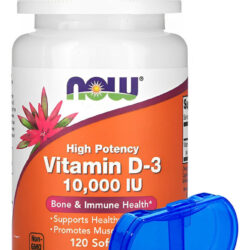 Vitamina D3 10000 Iu Now Foods 120 Softgels + Porta Cápsulas Sabor Sem Sabor