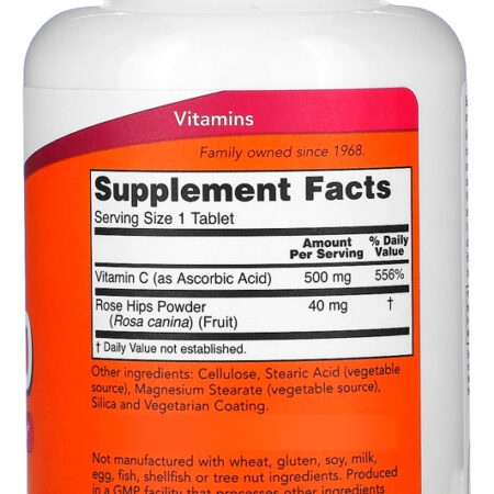 Vitamina C 500mg R. Mosqueta 250tab Importado 5un Now Foods - Imagem 3