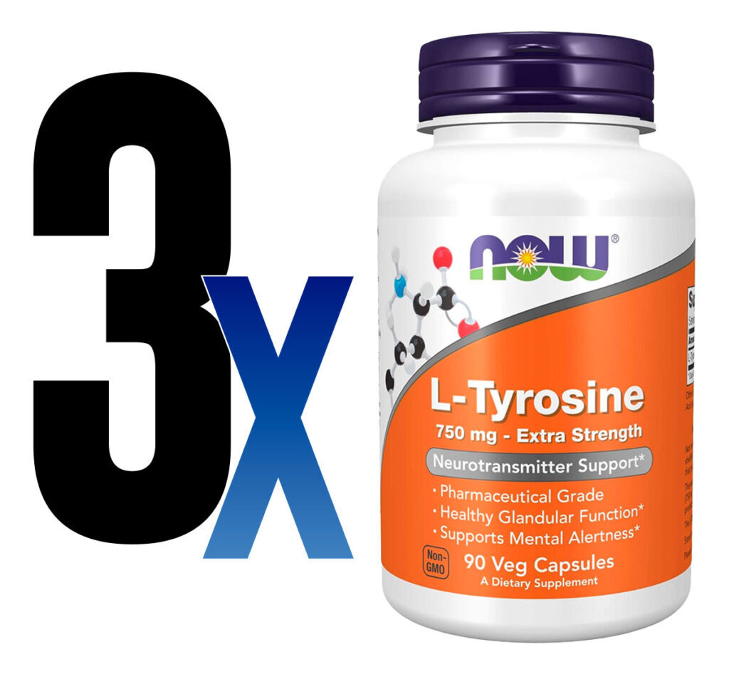 L-tirosina 750mg Now Foods L-tyrosine 90 Veg Caps 3un - Imagem 2