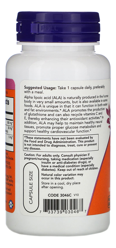 Ácido Alfa Lipóico 600mg Now Foods 60 Veg Cáps - Imagem 2
