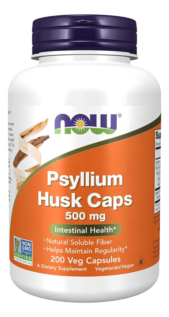 Cascas Dietéticas De Fibra De Casca De Psyllium Da Now Foods 500 Mg 200 Vegetais, Cápsulas Sem Sabor