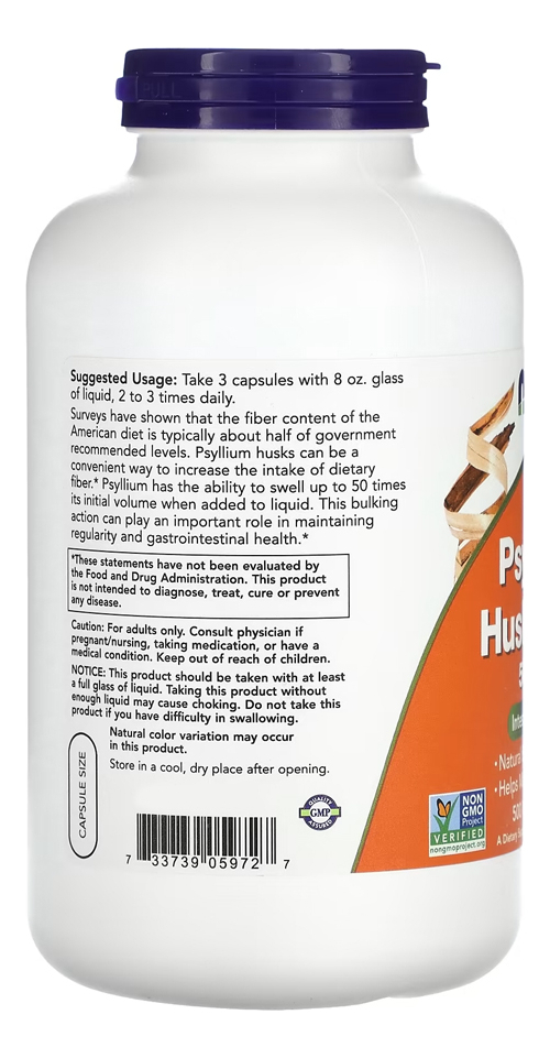 Fibra De Psyllium 500mg Now Foods Psyllium 500veg Caps 3un - Imagem 5