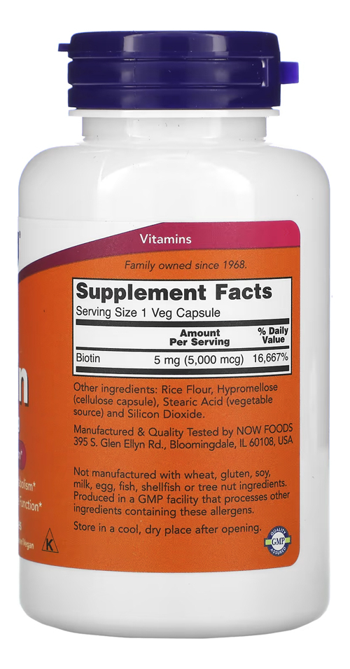 Biotina 5000mcg 120veg Caps Nowfoods Importado - Imagem 2