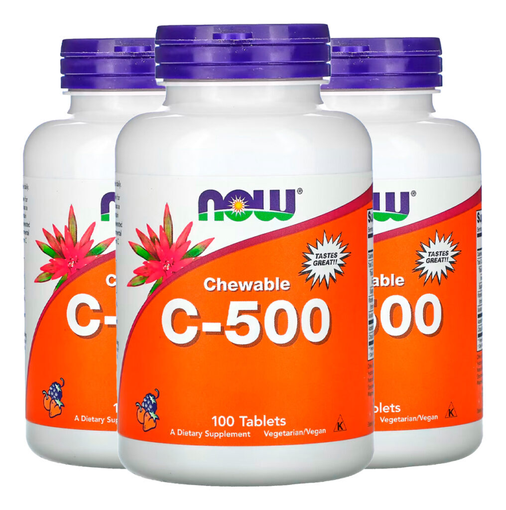 Vitamina C-500 Now Foods 100 Tablets Sabor Cereja 3un