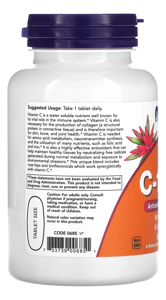Vitamina C E Rosa Mosqueta Now Foods 100tab + Porta Cápsulas - Imagem 3