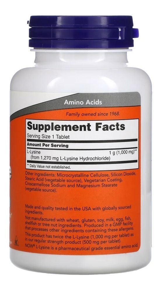 L Lisina Dupla Força 1000mg Now Foods 100tab - Imagem 2