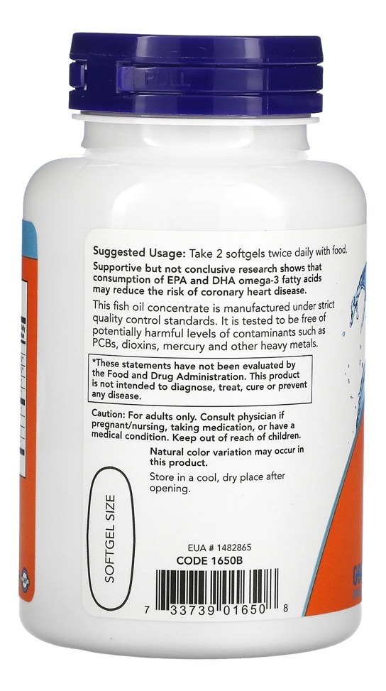 Ômega-3 Molecularmente Destilados Now Foods 100softgels - Imagem 3