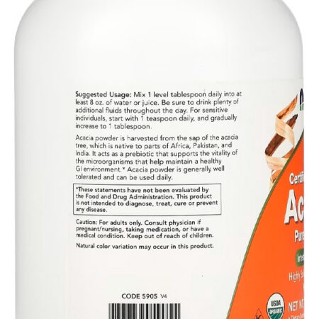 Acácia Pó Orgânico 340g Puro Importado 4un Now Foods - Imagem 3