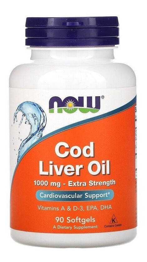 Óleo De Fígado De Bacalhau 1000mg 90 Softgels Cod Liver Oil Now Foods S/sabor