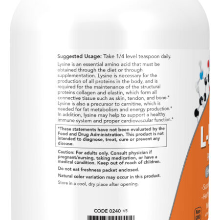 L-lysine Lisina Em Pó 454g Now Foods Auxilio Na Imunidade - Imagem 3