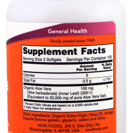 Aloe Vera 100mg Now Foods 250 Softgels Importado 5un - Imagem 3