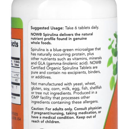 Spirulina Orgânica 500mg Now Foods 100 Tablets - Imagem 3